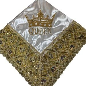 Elegant Gold and White Embroidered Church Lap Scarf